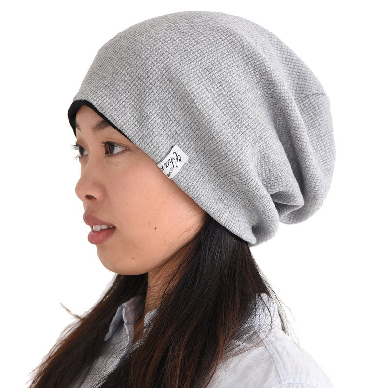 CHARM Slouch Beanie Hat for Mens and Women - Baggy Slouchy Stretchy Elastic Womens Cotton Chemo Hat Japanese Korean Fashion Men Style Light Gray Style A - Image 1
